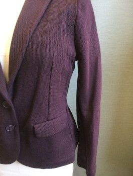 WHISTLES, Dk Purple, Cotton, Solid, Waffle Texture Knit, 2 Buttons, Notched Lapel, 2 Pockets, Padded Shoulders, No Lining