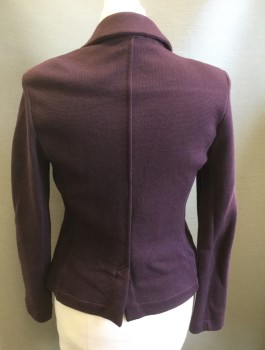 WHISTLES, Dk Purple, Cotton, Solid, Waffle Texture Knit, 2 Buttons, Notched Lapel, 2 Pockets, Padded Shoulders, No Lining