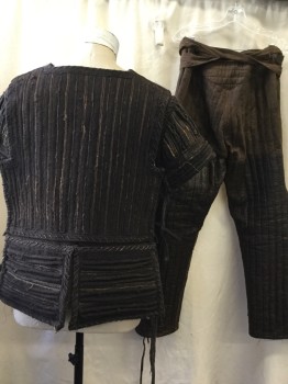Mens, Historical Fiction Piece 1, TIRELLI, Brown, Synthetic, Burlap, Geometric, 44, Bark-like Texture, Piping and Quilted, Breastplate and Short Sleeve Caps, Lacing/Ties on Sides, Square Neck, Patchwork, Woodsman, Primitive, Villager, Soft Armor