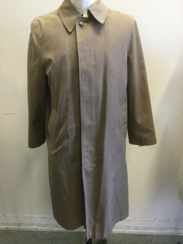 Lt Brown, Polyester, Solid, Button Front, Hidden Placket, Collar Attached, Pockts, Wrist Tabs, No Lining