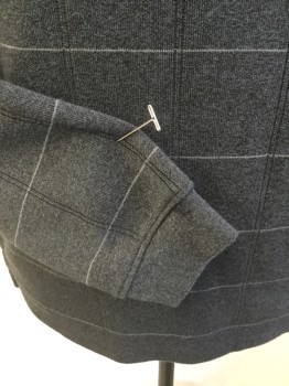 VAN HEUSEN, Charcoal Gray, Lt Gray, Black, Cotton, Polyester, Heathered, Plaid-  Windowpane, Solid Charcoal Gray Ribbed/knit Collar Attached, Long Sleeves Cuffs, 2 Button Front,