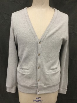 BROOKS BROTHERS, Lt Gray, Cotton, Solid, Button Front, Long Sleeves, 2 Pockets, 5 Buttons