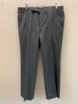 SOUSA & LEFKOVITS, Heather Gray, White, Wool, Stripes - Pin, Flat Front, 4 Pockets, Late 70s Early 80s