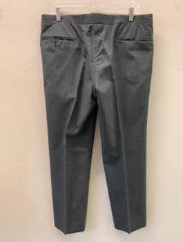 SOUSA & LEFKOVITS, Heather Gray, White, Wool, Stripes - Pin, Flat Front, 4 Pockets, Late 70s Early 80s