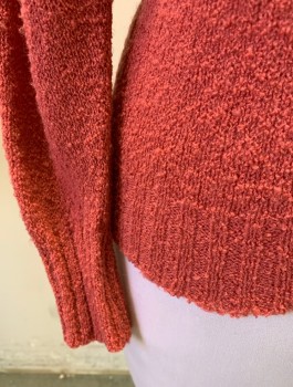 Womens, Sweater, PENDLETON, Salmon Pink, Wool, Solid, B:38, Boucle Knit, Cardigan, V-neck, 5 Buttons, Raglan Sleeves, Rib Knit Cuffs and Waist,