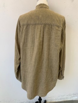 N/L, Tobacco Brown, Cotton, Solid, 2 Color Weave, Long Sleeves, Band Collar, Semi Button Front with 4 Button Placket, Loose/Baggy, Worn Down and Lightly Aged Look, Made To Order Historically Inspired