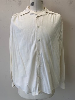 Mens, Historical Fiction Shirt, Pual Samuel, Bone White, Cotton, Solid, S, L/S, Button Front, C.A., Pleated, MTO