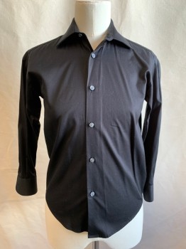 MICHAEL KORS, Black, Cotton, Solid, Dress Shirt, Button Front, Collar Attached, Long Sleeves, Button Cuff