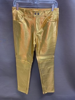 NL, Gold Metallic, Polyurethane, Faux Leather, Top Pockets, Zip Front, Horizontal Seams & Panel On Knees