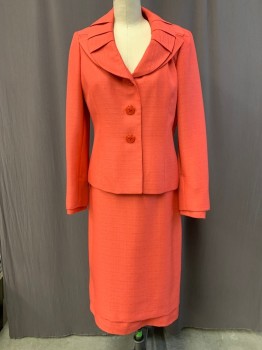LE SUIT, Salmon Pink, Polyester, Pleated Collar, Single Breasted, Button Front, 2 Buttons