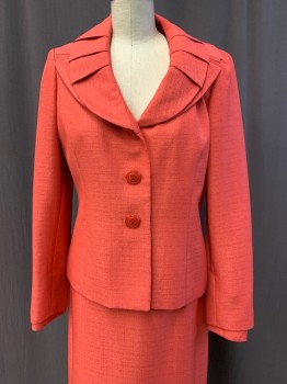 LE SUIT, Salmon Pink, Polyester, Pleated Collar, Single Breasted, Button Front, 2 Buttons