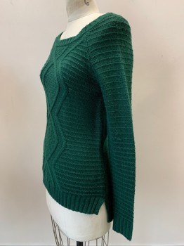 NY COLLECTION, Emerald Green, Acrylic, Cable Knit, L/S, Wide Neck