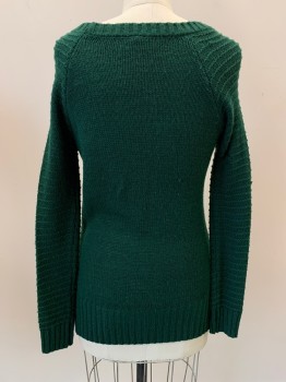 NY COLLECTION, Emerald Green, Acrylic, Cable Knit, L/S, Wide Neck