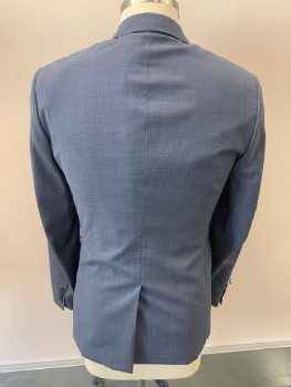 THEORY, French Blue, Wool, Polyester, Heathered, Notched Lapel, Single Breasted, B.F., 3 Pckts