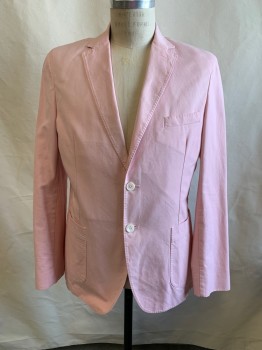 BROOKS BROTHERS, Pink, Poly/Cotton, Notched Lapel, Single Breasted, Button Front, 2 Buttons, 3 Pockets
