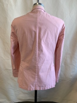 BROOKS BROTHERS, Pink, Poly/Cotton, Notched Lapel, Single Breasted, Button Front, 2 Buttons, 3 Pockets