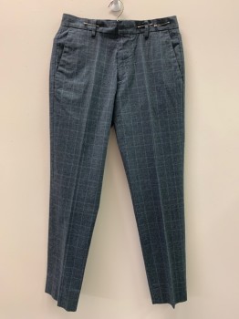 J CREW, Charcoal Gray, Black, Blue, Polyester, Cotton, Plaid, F.F, Side Pockets, Zip Front, Belt Loops