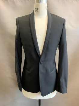 THE KOOPLES, Black, Wool, Viscose, Shawl Lapel, Single Breasted, 1 Button, 2 Pockets