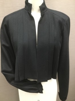 Womens, Jacket, ALBERT NIPON, Black, Wool, 2, XS, Pleated Front and Back, Short Jacket, Stand Collar,