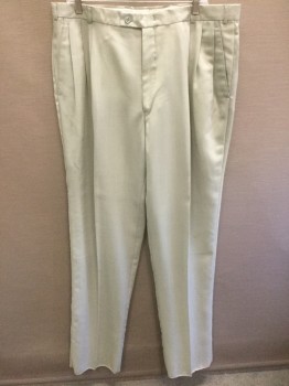 MARIO ROSSI, Dove Gray, Wool, Solid, Pleated Waist, Button Tab Waist, Zip Fly, 4 Pockets, Straight Leg, 1990's **Has Stain at Right Knee