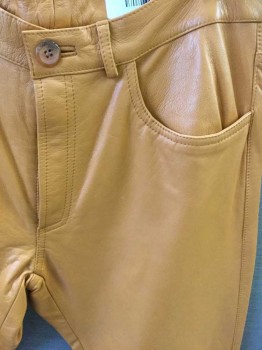 Mens, Leather Pants, JEAN GABRIEL UOMO, Orange, Leather, Solid, 34In, 33W, Buttery Orange, 4 Pockets, Jean Style, Seam At Knees