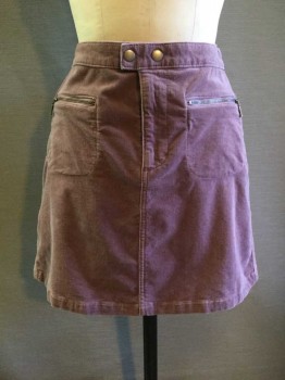 Mossimo, Dusty Lavender, Cotton, Spandex, Corduroy, Zip Front, Double Snap at Waist, 2 Zip Pockets