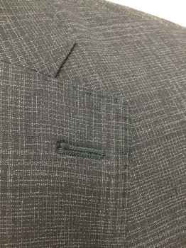 JOHN VARVATOS, Black, White, Wool, Silk, Speckled, Black with White Faint Streaked Crosshatched Lines, Single Breasted, Notched Lapel, 2 Buttons,  3 Pockets, Slim Fit, Navy Lining