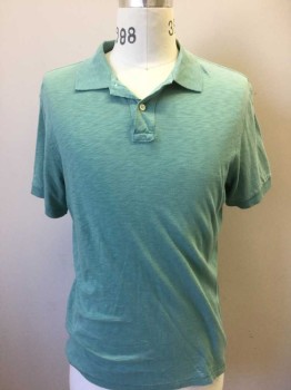 J.CREW, Sea Foam Green, Cotton, Solid, Jersey Knit, 2 Buttons, Short Sleeves, Ribbed Knit Collar/Cuff