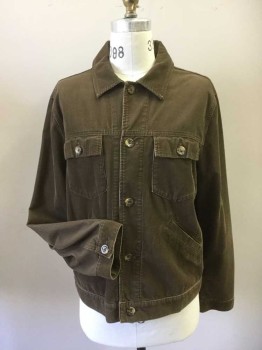 BANANA REPUBLIC, Tobacco Brown, Cotton, Solid, Corduroy Jacket in Classic Denim Jacket Cut. Button Front Closure