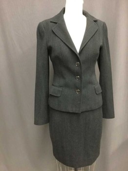 DOLCE & GABBANA, Black, Gray, Wool, Nylon, Herringbone, 3 Buttons Center Front, Notched Lapel. 2 Faux Pockets with Flaps