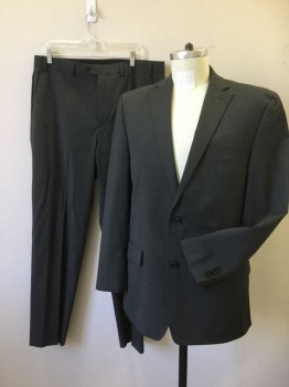 MICHAEL KORS, Gray, Polyester, Rayon, Heathered, 2 Button Single Breasted, 1 Welt, 2 Pockets with Flaps, 2 Slits at Back