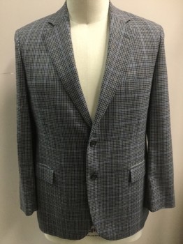 BROOKS BROTHERS, Dove Gray, Navy Blue, Tan Brown, Dk Brown, Wool, Plaid - Tattersall, Single Breasted, 2 Buttons,  Notched Lapel, 3 Pockets,