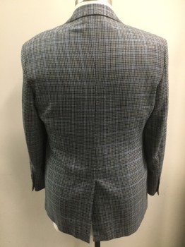 BROOKS BROTHERS, Dove Gray, Navy Blue, Tan Brown, Dk Brown, Wool, Plaid - Tattersall, Single Breasted, 2 Buttons,  Notched Lapel, 3 Pockets,