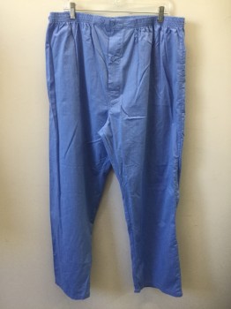 HANES, Blue, Cotton, Polyester, Solid, Elastic Waist, Button Fly