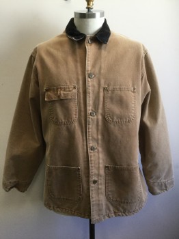 Mens, Barn/Field Jacket, CARHARTT, Caramel Brown, Dk Brown, Cotton, Solid, XLT, Caramel Heavy Canvas/Cotton Duck, Dark Brown Corduroy Collar Attached, Button Front, 4 Patch Pockets, Wooly Textured Lining
