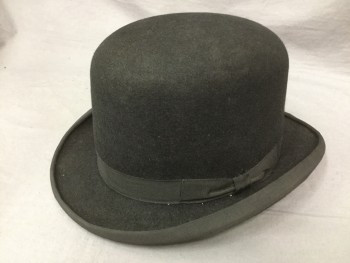 Mens, Historical Fiction Hat , PIERNI BRUNO, Black, Wool, Solid, 23", Late 19th Century Bowler. Well Sized. Grosgrain Trim and Headband