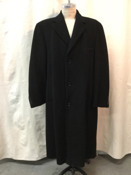 Mens, Coat, Overcoat, CLUB ROOM, Black, Wool, Polyester, Solid, 48, 3 Button, Single Breasted, 3 Pockets, Notched Lapel, Slit at Center Back,