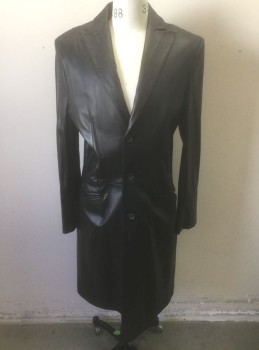 Mens, Coat, Leather, JONATHAN A LOGAN, Black, Leather, Solid, M, 3 Buttons,  Peaked Lapel, 2 Welt Pockets