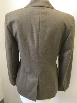 MAXMARA, Lt Brown, Wool, Heathered, 1 Button, Notched Lapel, 2 Pockets,