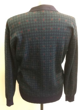 TRICOTS ST RAPHAEL, Navy Blue, Green, Red, Wool, Houndstooth, 6 Buttons, Solid Navy Edge Detail