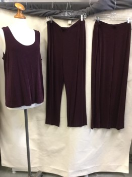 Womens, Suit, Jacket, TRAVELERS-CHICO'S, Red Burgundy, Polyester, Elastane, Solid, 3, Top:  Burgundy, Stretchy, Scoop Neck, 2" Straps, with 2 Pairs of Matching Pants, Total 3 Pieces