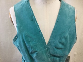 Womens, Leather Vest, CRIPPLE CREEK, Turquoise Blue, Leather, Solid, S, Open Front, Fringed, Western