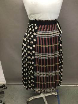 ZARA, Black, Champagne, Red, Gold, White, Polyester, Dots, Plaid, Polka Dots, Plaid & Floral, Drop Pleated, Wrap Skirt