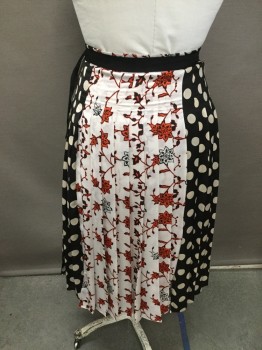 ZARA, Black, Champagne, Red, Gold, White, Polyester, Dots, Plaid, Polka Dots, Plaid & Floral, Drop Pleated, Wrap Skirt