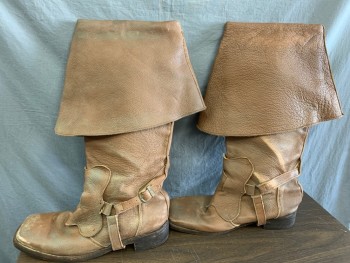 Mens, Historical Fiction Boots , MTO, Coffee Brown, Leather, Solid, 12, Made To Order, Bucket Topped Boots, Butterfly Spur Attached, Square Toe, Aged/Distressed,