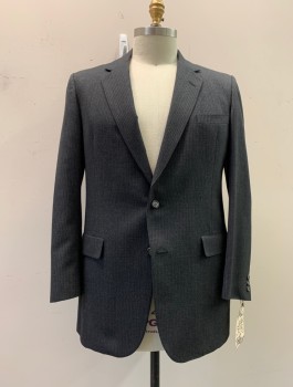 SCHAFFNER & MARX, Dk Gray, Gray, Wool, Heathered, Stripes - Pin, Notched Lapel, Collar Attached, 2 Buttons,  3 Pockets, Late 70's Early 80's