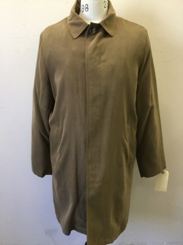 LONDON FOG, Lt Brown, Polyester, Nylon, Solid, Single Breasted, Collar Attached, 2 Pockets, Removable Liner,