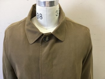 LONDON FOG, Lt Brown, Polyester, Nylon, Solid, Single Breasted, Collar Attached, 2 Pockets, Removable Liner,