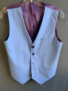 Childrens, Suit Piece 3, ISAAC MIZRAHI, Lt Blue, Aubergine Purple, Royal Blue, Pink, Polyester, Rayon, Solid, Dots, 16, V-neck, Button Front, 5 Buttons, Dot Patterned Back with Belt