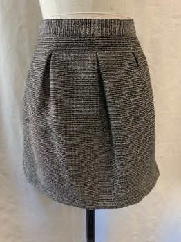 BROADWAY & BROOME , Black, Gold, Polyester, Stripes - Horizontal , A-line Skirt, Wide Waistband,  Pleated, Side Pockets, Zip Side, Hem Above Knee